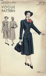 6033 1947 VOGUE BUTTON COAT PATTERN, BELT PATTERN 12 30